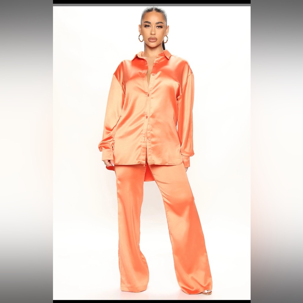 Fashion Nova “tainted love satin pants set” in orange